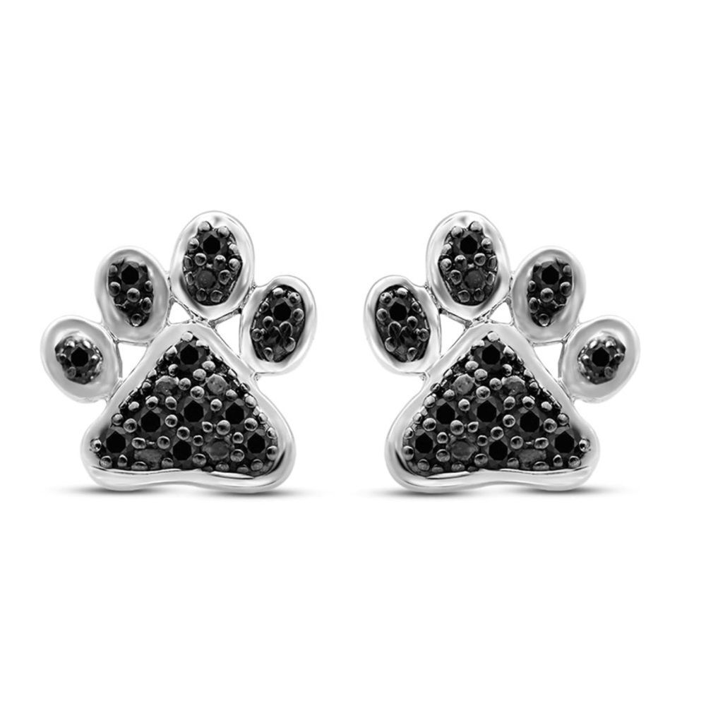 14k Black Natural Diamond Dog Paw Stud Earrings